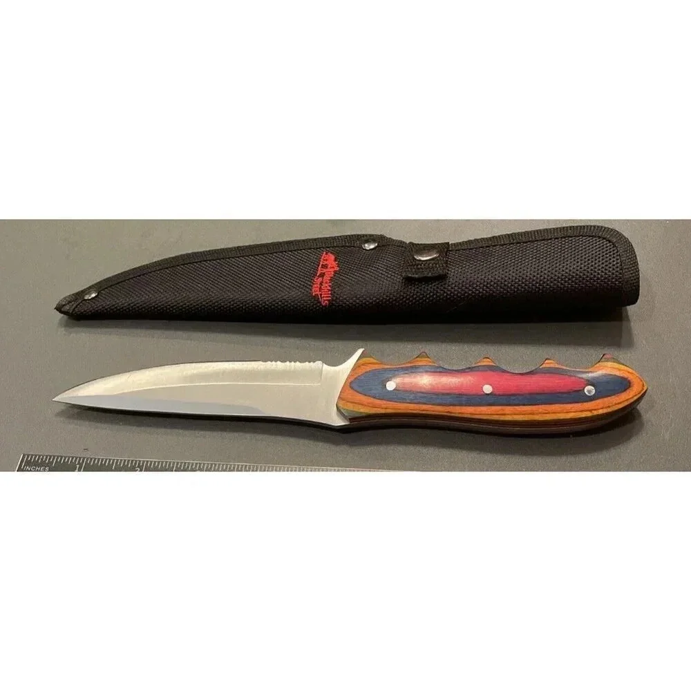 Blackhills Steel Frostwood Wood Hunter Bowie 9.5” Hunting Knife Nylon Sheath NEW